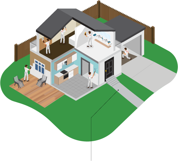 House illustration highlighting where Cleaning and Power Washing work is done