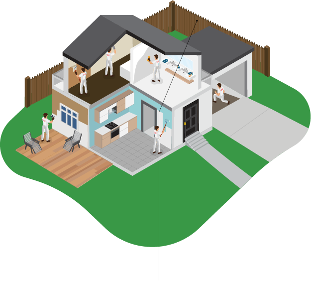House illustration highlighting where Fence Staining and Power Washing work is done