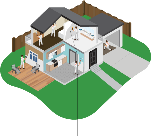 House illustration highlighting where Sheetrock Repair work is done